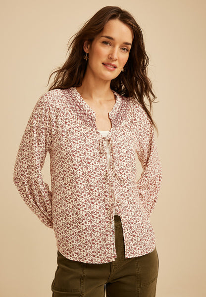 Maurices Floral Tie Front Peasant Top