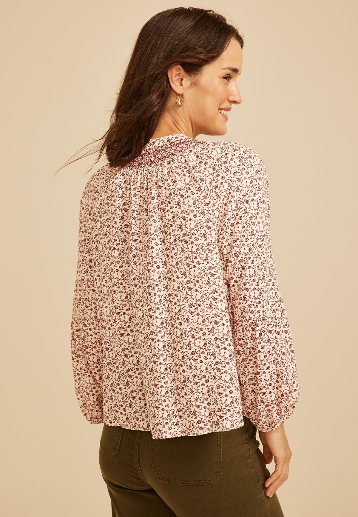 Maurices Floral Tie Front Peasant Top