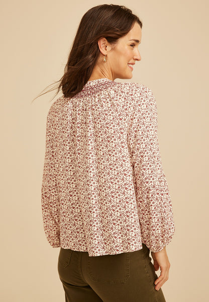 Maurices Floral Tie Front Peasant Top