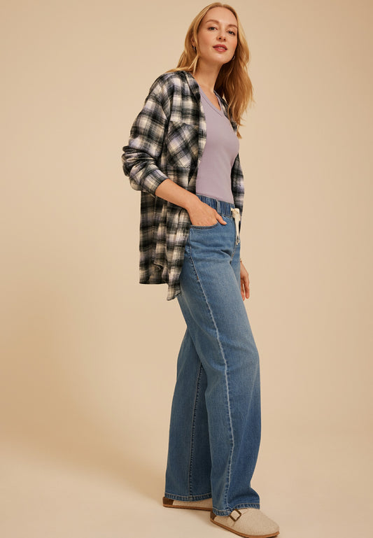 Maurices Hooded Cabin Plaid Button Down Shirt