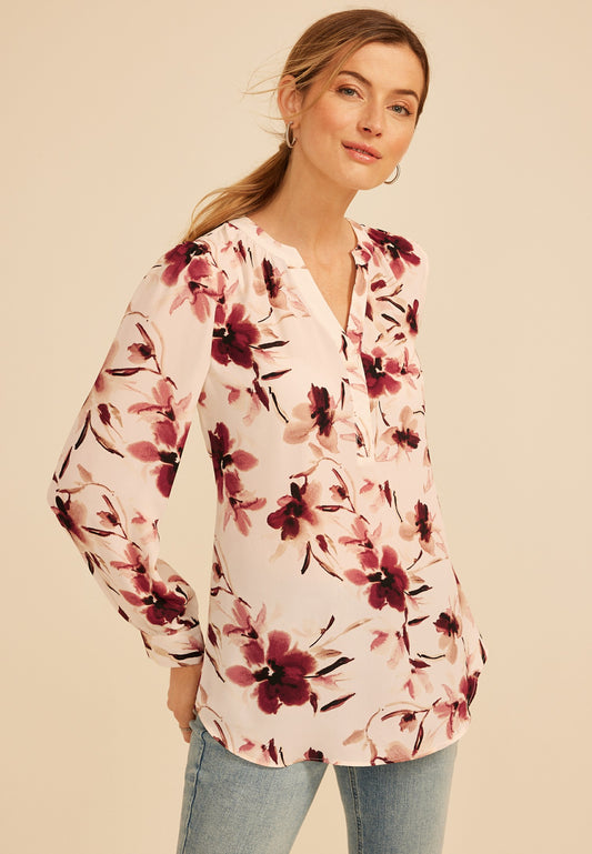 Maurices Floral Split V Neck Blouse