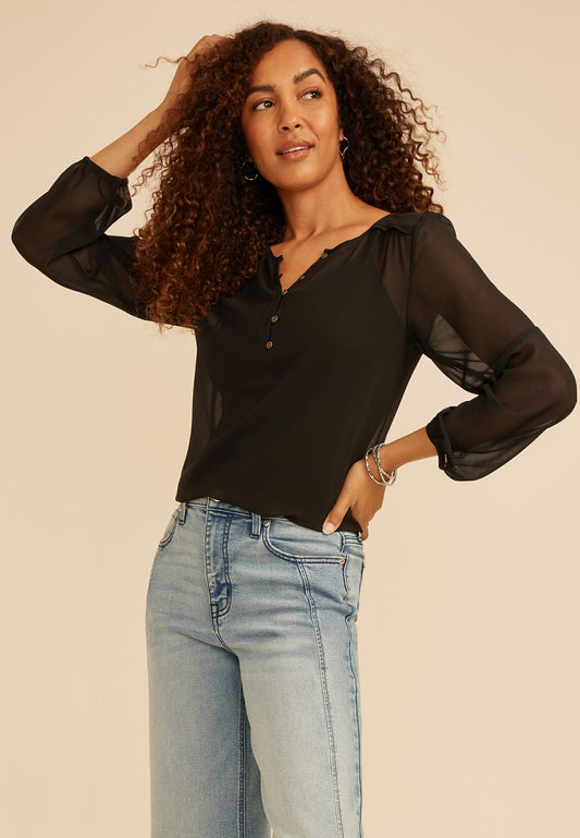 Maurices Sheer Chiffon Henley Blouse