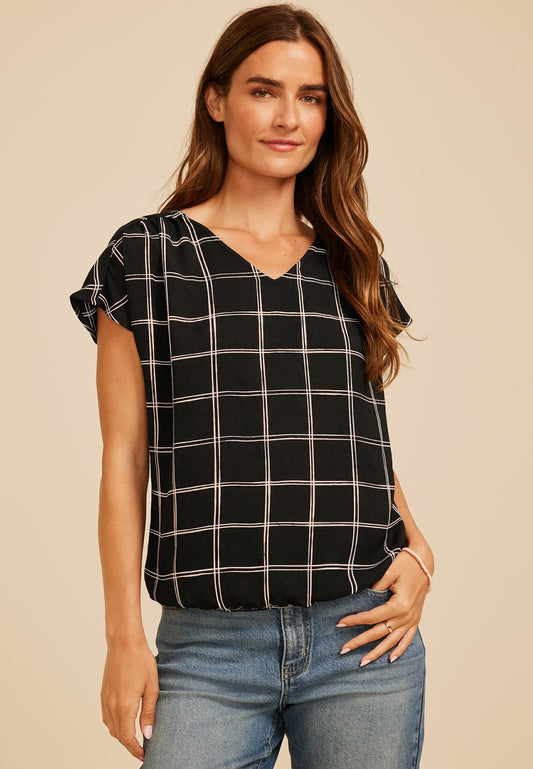 Maurices Windowpane Plaid Dolman Short Sleeve Blouse