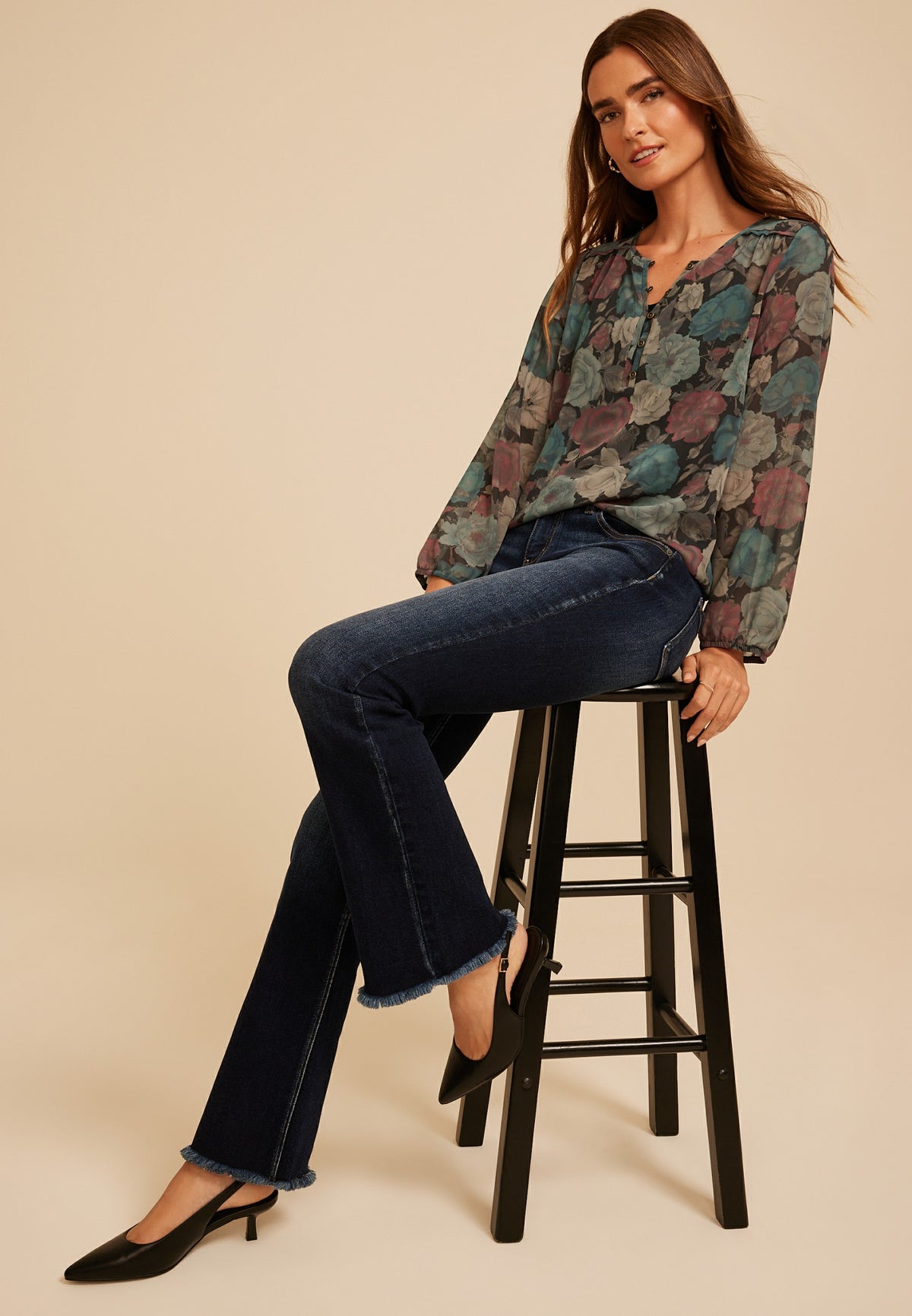 Maurices Floral Chiffon Henley Blouse