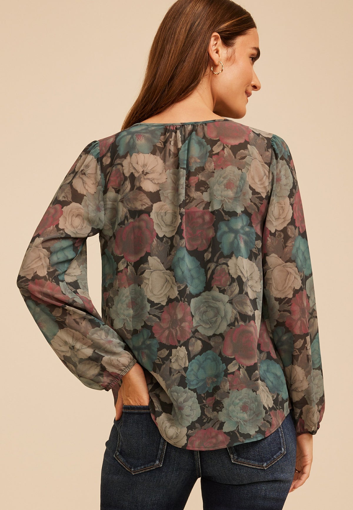 Maurices Floral Chiffon Henley Blouse