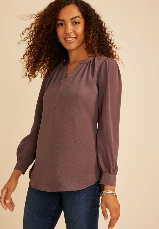 Maurices Split Neck Cinched Back Blouse