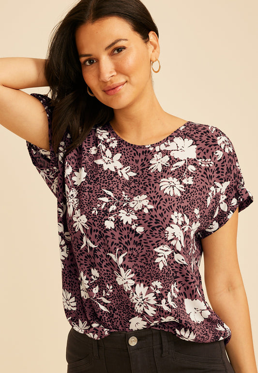 Maurices Delton Zipper Back Animal Floral Print Blouse