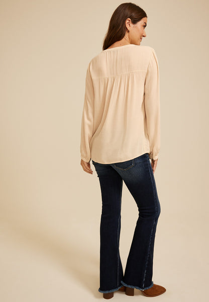 Maurices Studio Y Embroidered Beaded Peasant Blouse