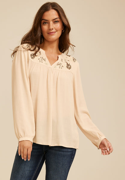 Maurices Studio Y Embroidered Beaded Peasant Blouse