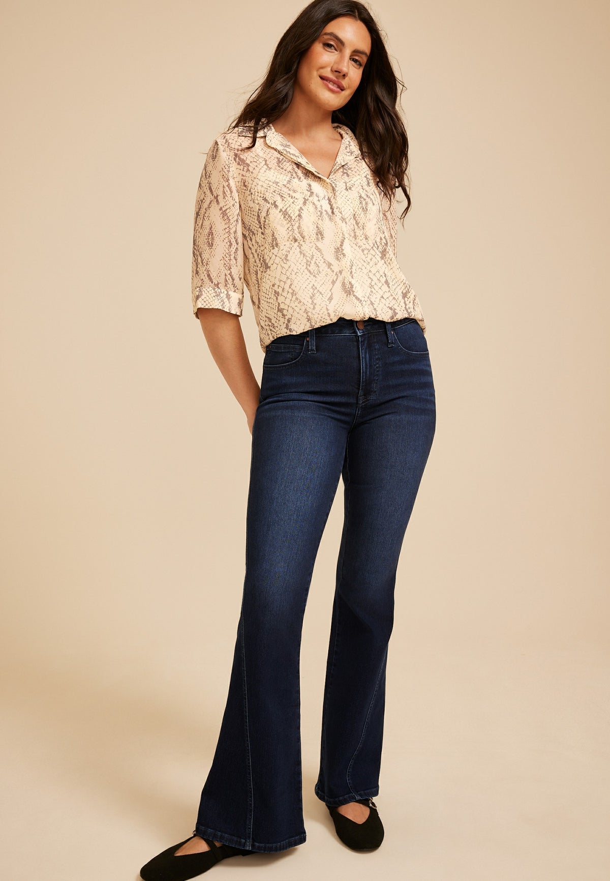 Maurices Snake Print Chiffon Utility Blouse