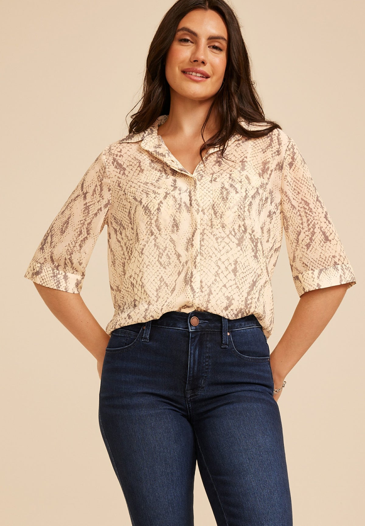 Maurices Snake Print Chiffon Utility Blouse
