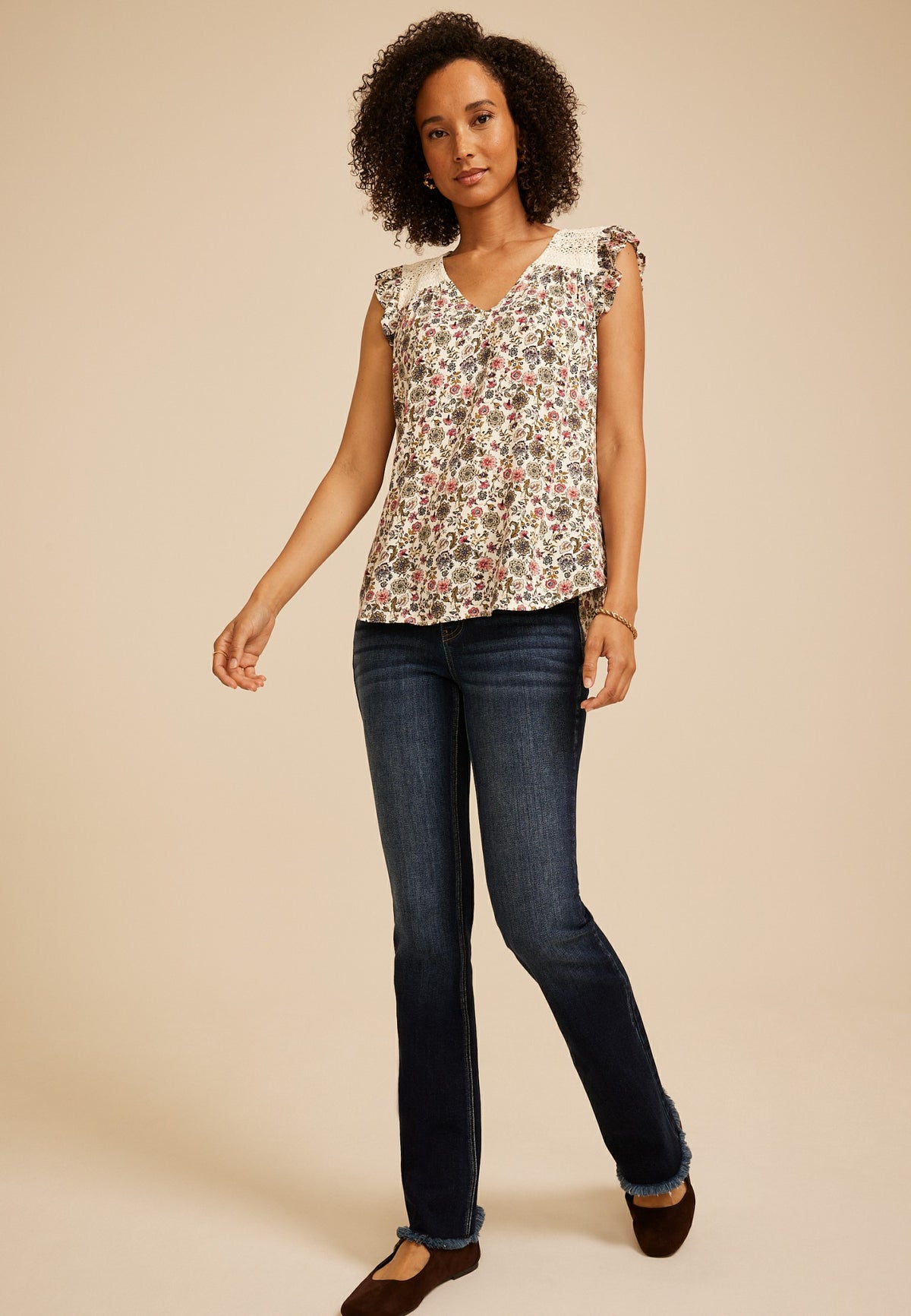 Maurices Floral Crochet Shoulder Blouse