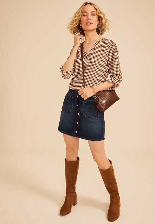 Maurices Atwood Gingham 3/4 Sleeve Popover Blouse