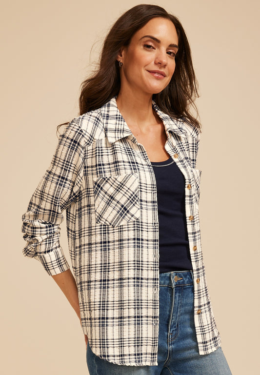 Maurices Pucker Plaid Button Down Shirt