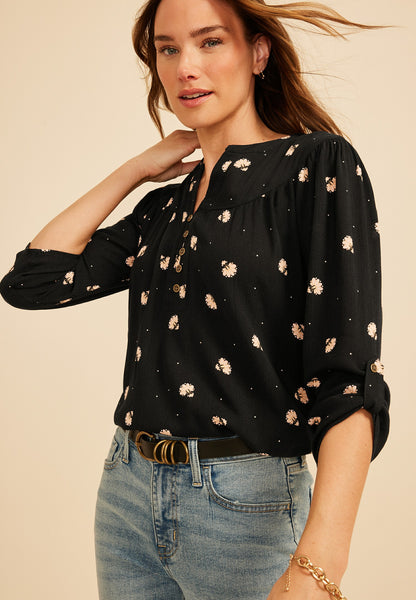 Maurices Printed Button Front 3/4 Sleeve Blouse