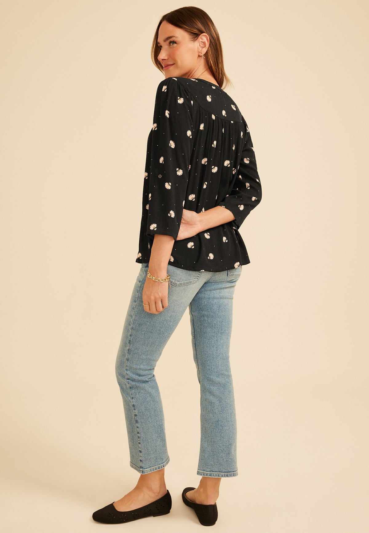 Maurices Printed Button Front 3/4 Sleeve Blouse