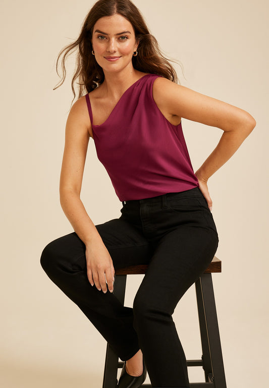 Maurices Studio Y One Shoulder Drape Neck Tank Top