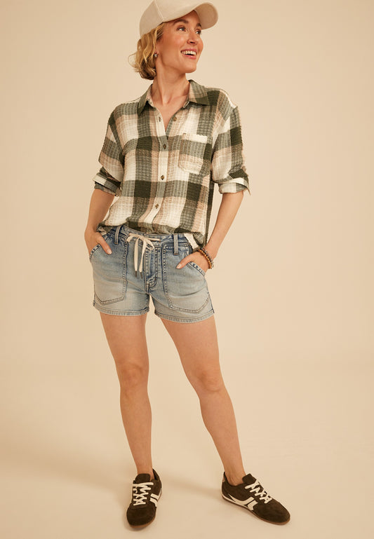 Maurices Pucker Plaid Button Down Shirt