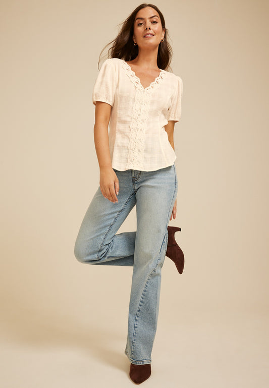 Maurices Crochet Trim Button Down Blouse