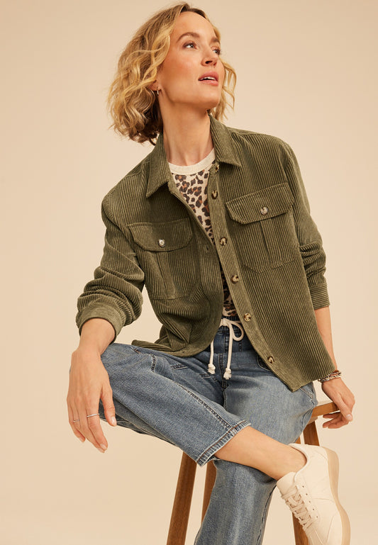 Maurices Olive Green Corduroy Utility Shacket