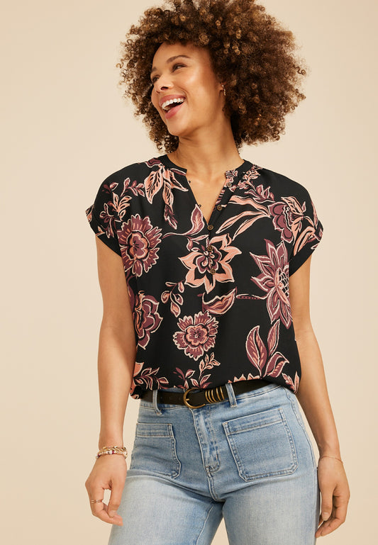 Maurices Delton Floral Henley Blouse