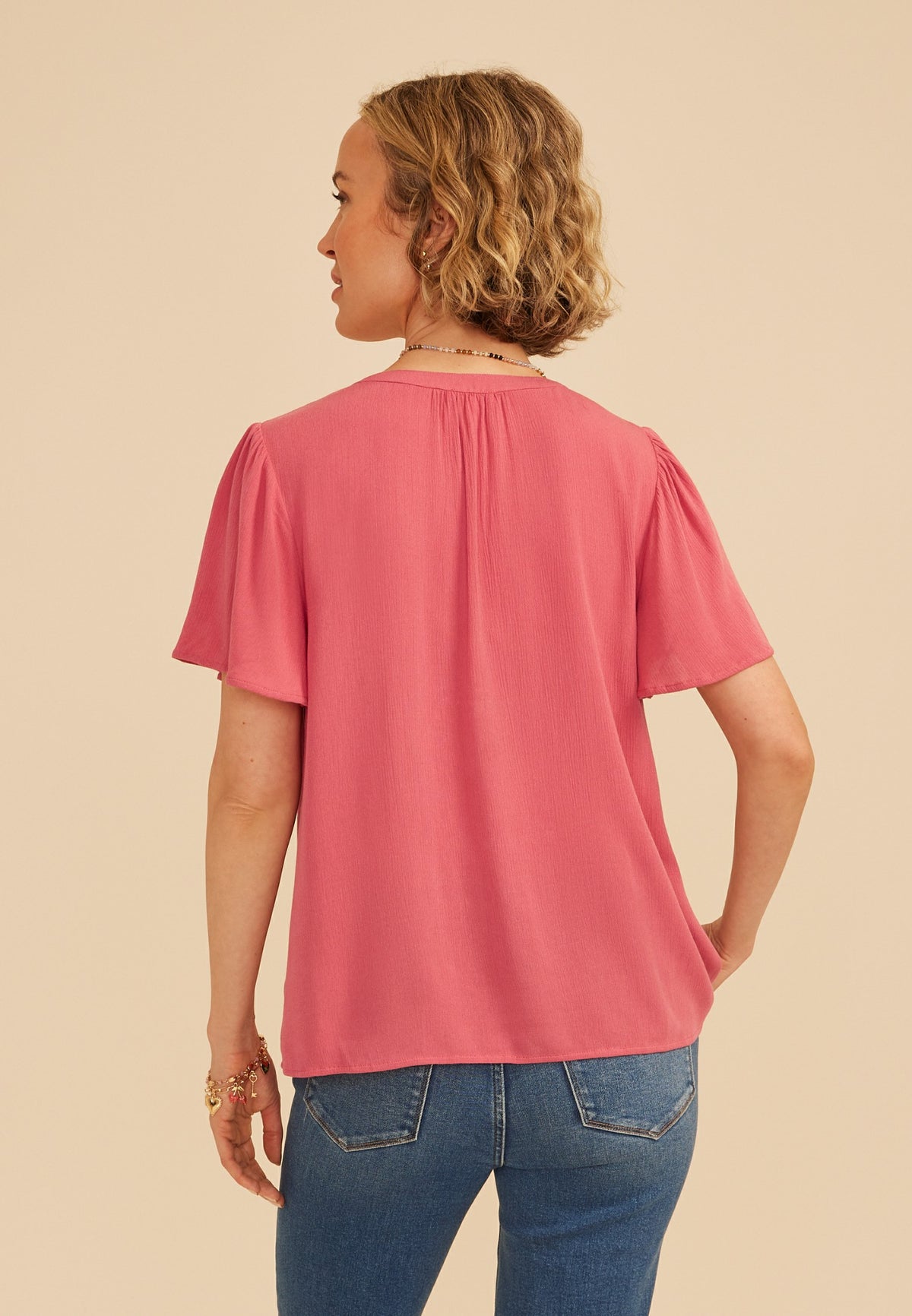 Maurices Floral Embroidered Button Front Flutter Sleeve Blouse