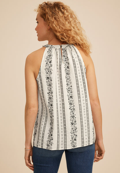 Maurices Floral Stripe Halter Neck Tank Top