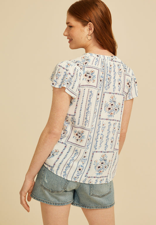 Maurices Floral Flutter Sleeve Blouse