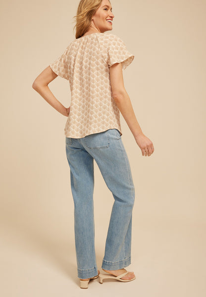 Maurices Deco Fan Notch Neck Flutter Sleeve Blouse