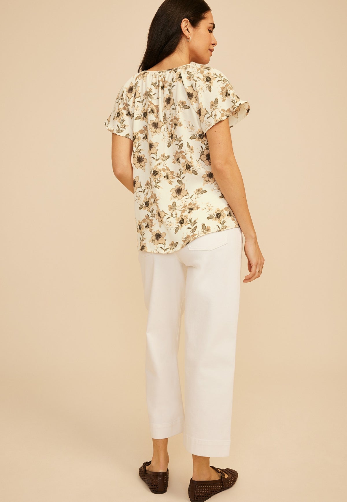Maurices Floral Notch Neck Flutter Sleeve Blouse