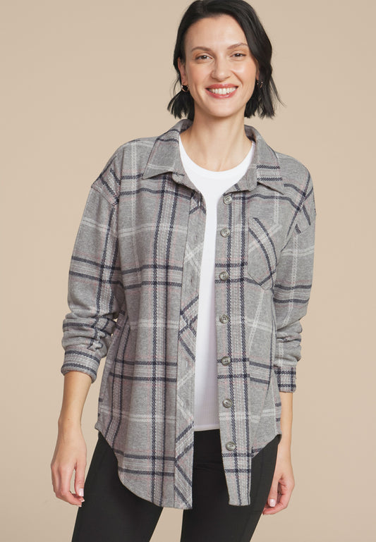 Maurices Plush Knit Plaid Boyfriend Button Down Shirt