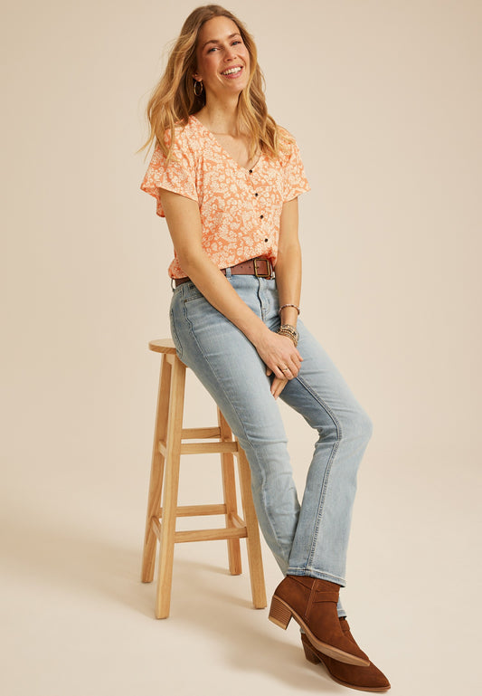 Maurices Floral Button Front Blouse