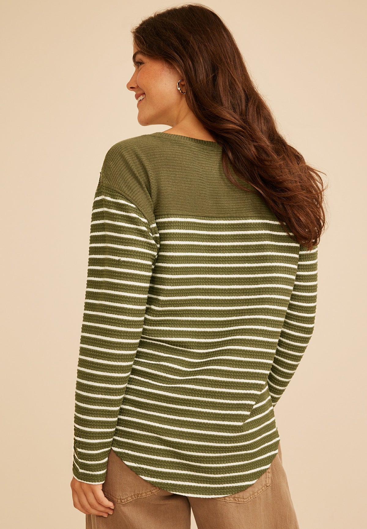 Maurices Haven Waffle Stripe Crew Neck Top