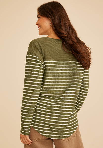 Maurices Haven Waffle Stripe Crew Neck Top