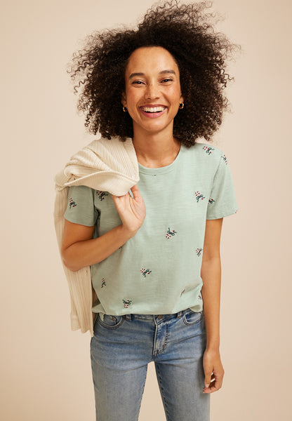 Maurices 24/7 Dawson Candy Cane Embroidered Crew Neck Tee