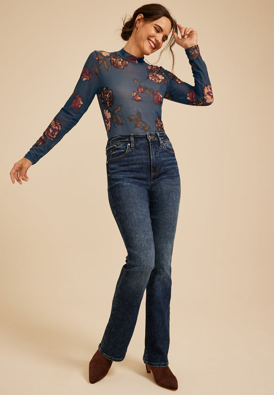 Maurices Floral Mesh Mock Neck Top