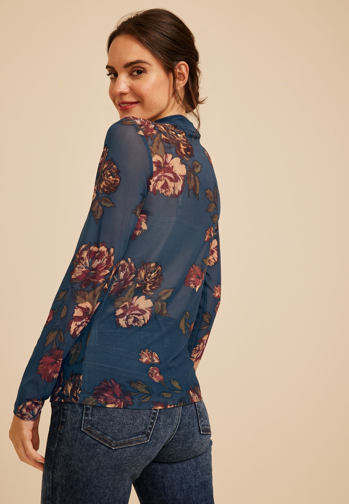 Maurices Floral Mesh Mock Neck Top