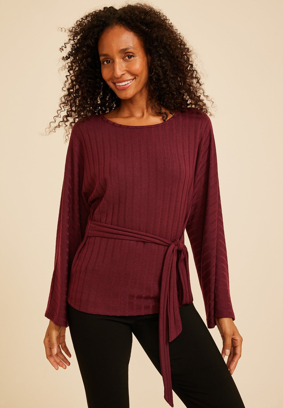 Maurices Tie Front Rib Knit Cape Blouse