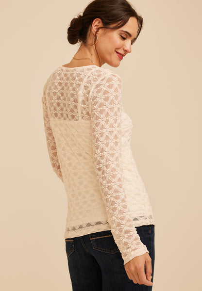 Maurices Sheer Floral Lace Long Sleeve Top