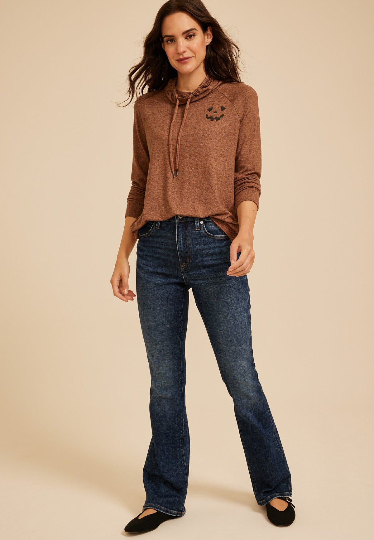 Maurices Haven Jack O Lantern Cowl Neck Top
