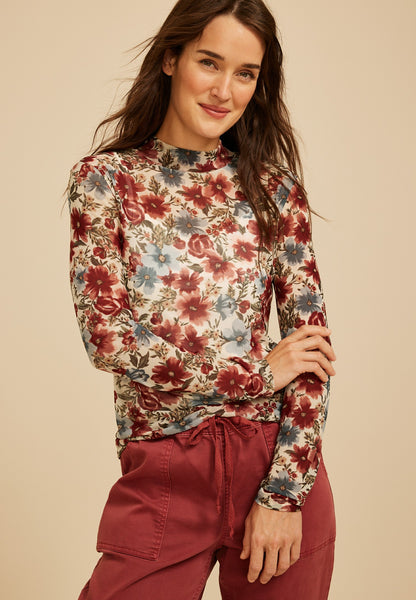 Maurices Floral Mesh Mock Neck Top