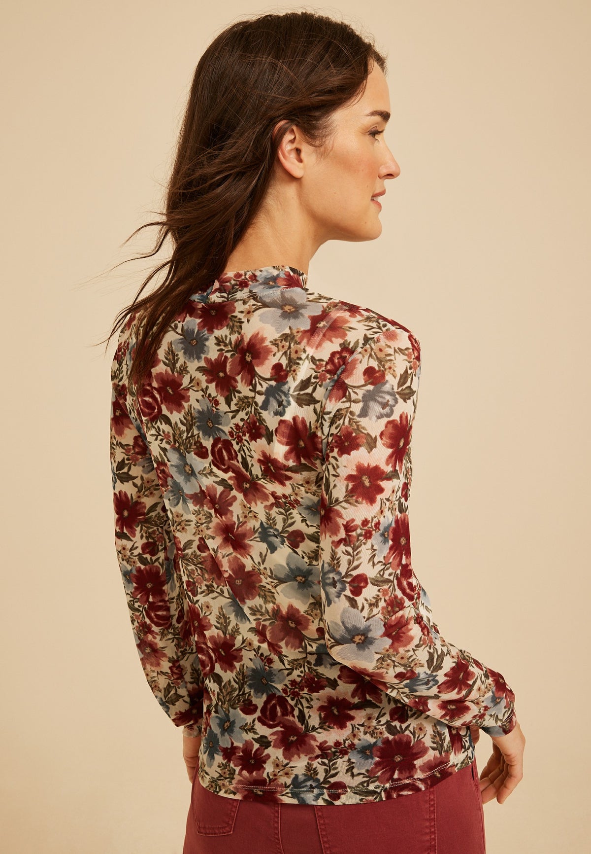 Maurices Floral Mesh Mock Neck Top