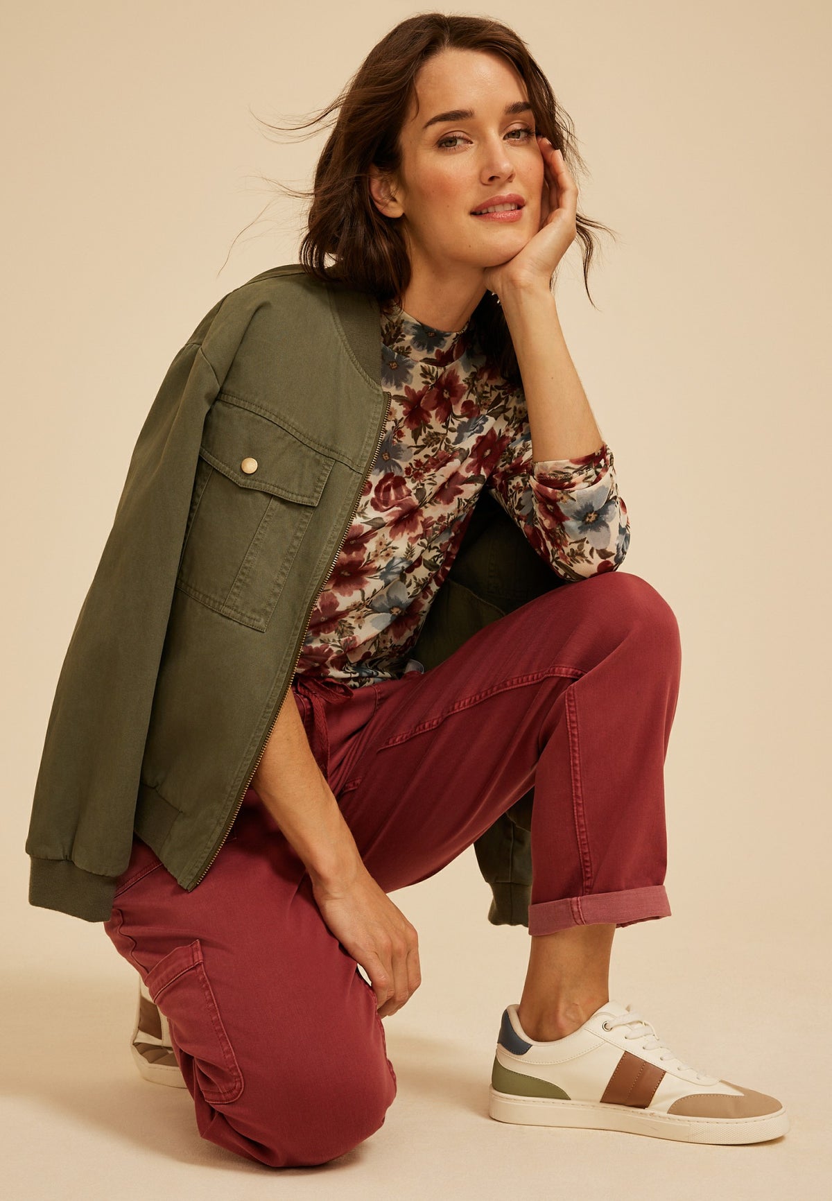 Maurices Floral Mesh Mock Neck Top