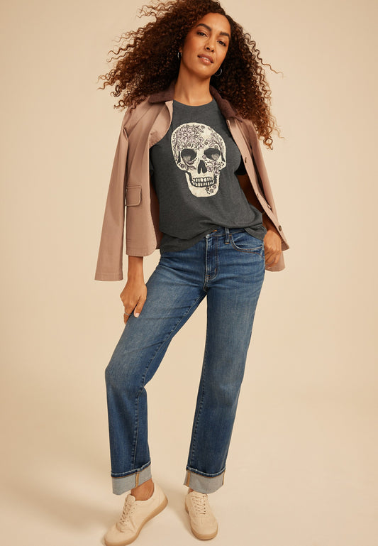 Maurices Floral Skull Vintage Fit Graphic Tee