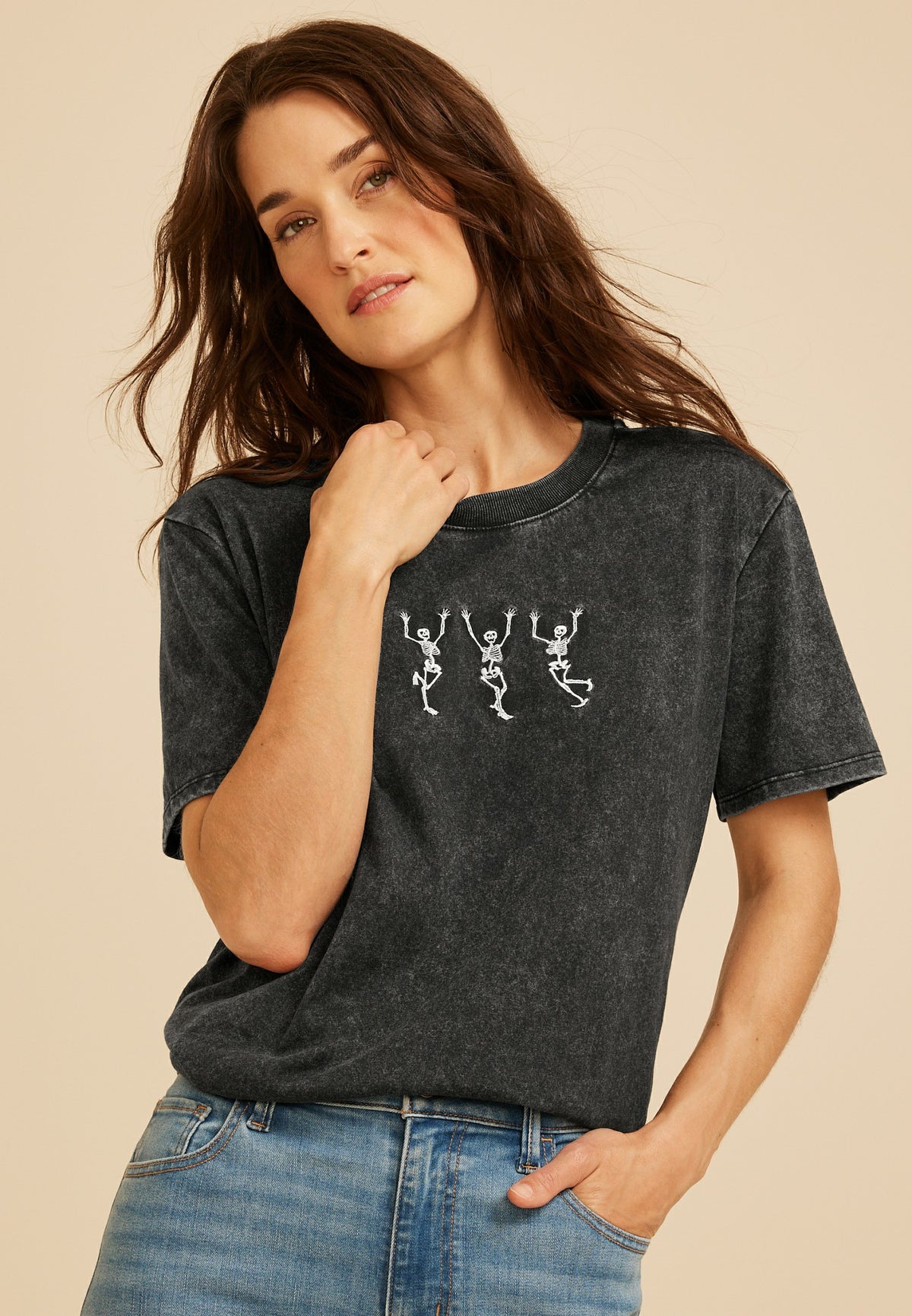 Maurices Dancing Skeleton Oversized Fit Graphic Tee