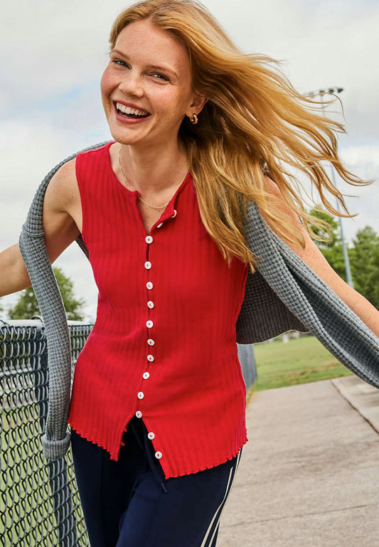 Maurices Chunky Ribbed Button Front Tank Top
