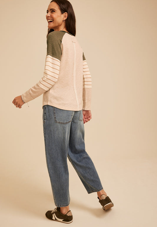Maurices Colorblock Ribbed Striped Sleeve Raglan Tee