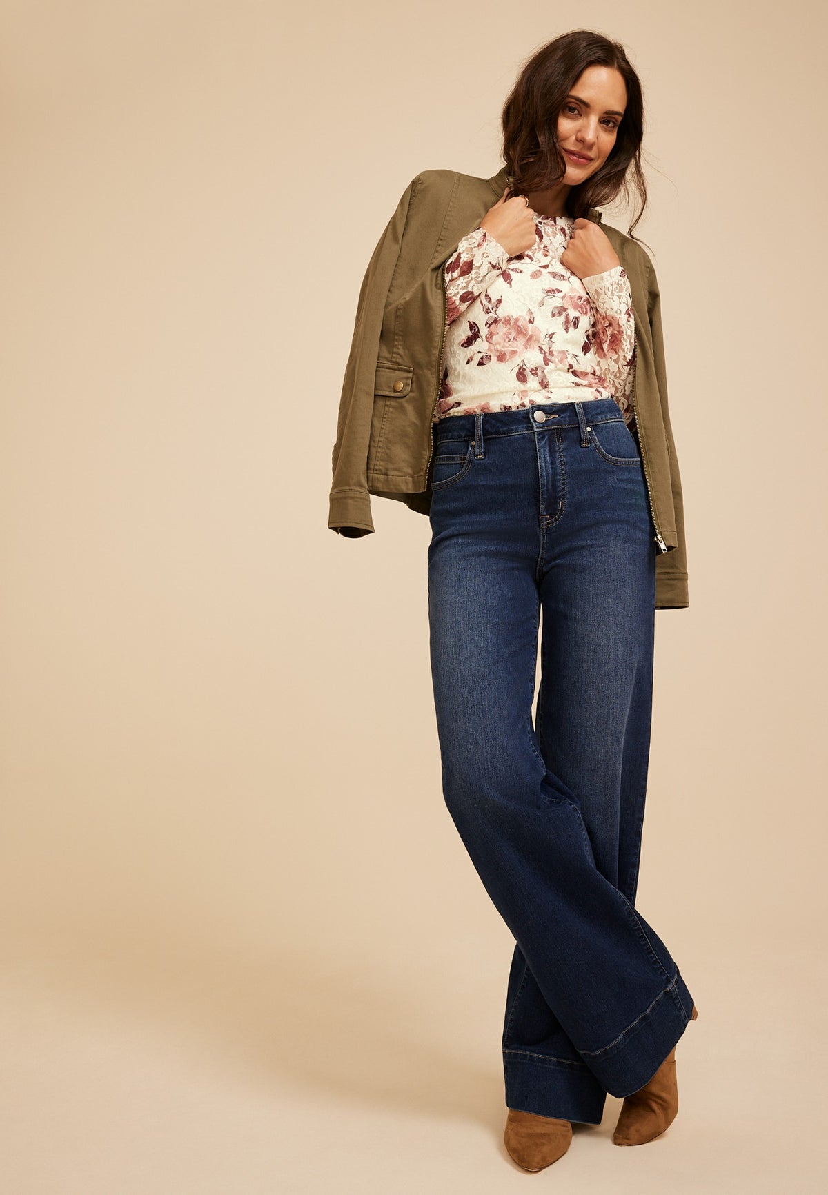 Maurices Floral Printed Lace Long Sleeve Top