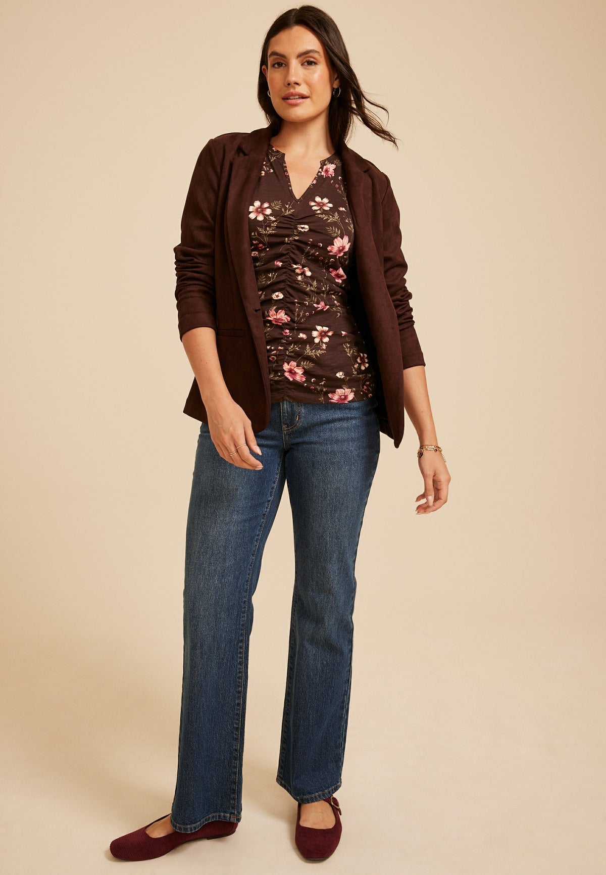 Maurices Floral Cinch Front Notch Neck Tank Top