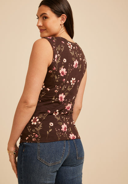 Maurices Floral Cinch Front Notch Neck Tank Top